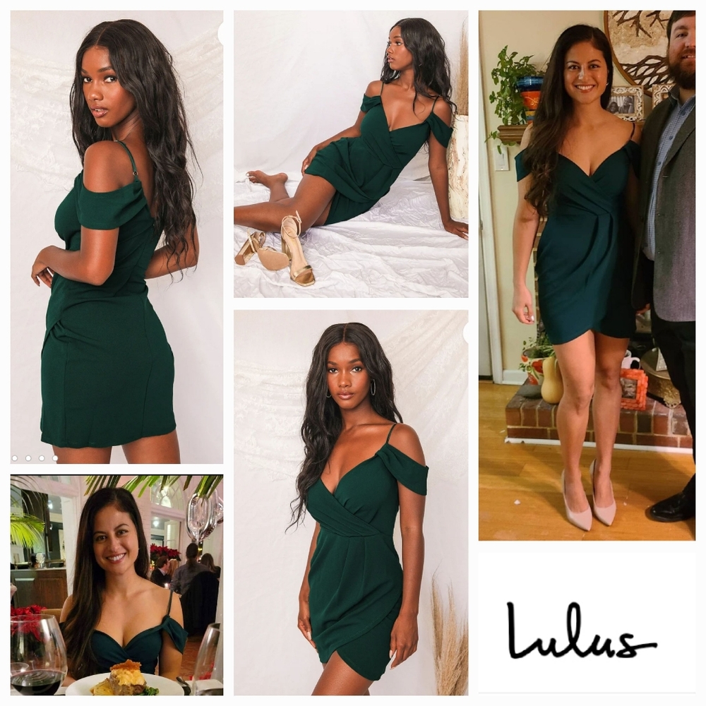Lulu's Love So Sweet Hunter Green Off-the-Shoulder Bodycon Dress, Small